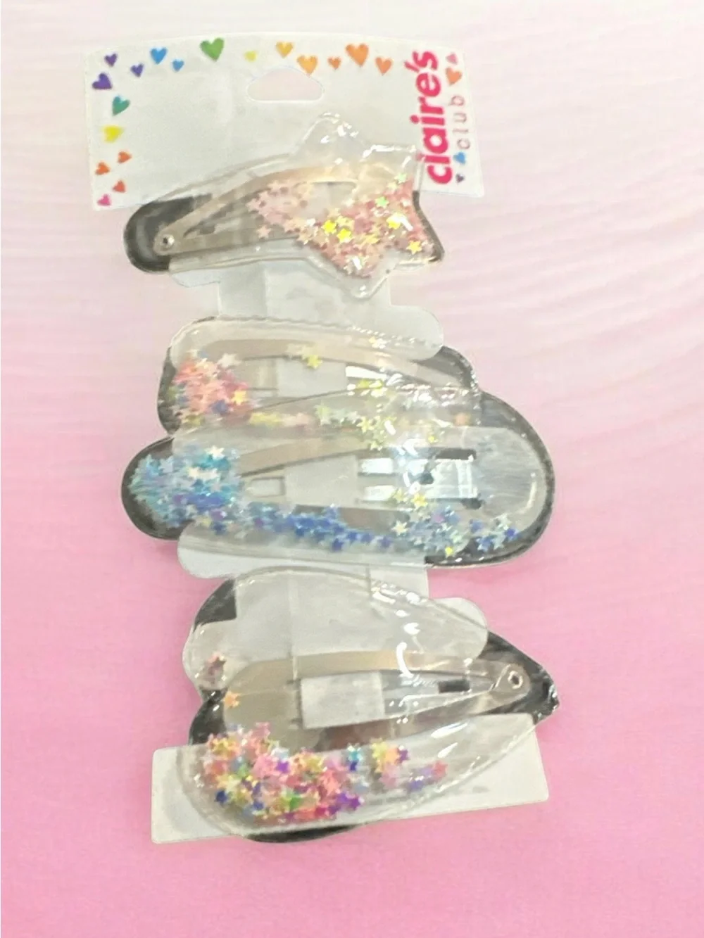 Claire's Clear Star & Cloud Glitter Hair Clips - Pink, Blue, Gold 1063